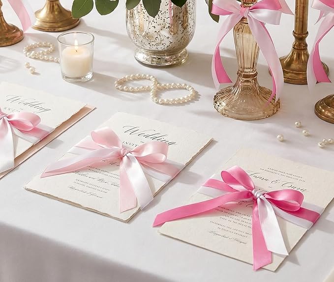 QIANF Pink Double Face Satin Ribbon 1 Inch x 45 Yards White Fabric Ribbon for Gift Wrapping, Flower Bouquets, Hair Bows Making, Wedding Decoration, Invitation Cards, Valentine's Day (3 Rolls *15Yd)