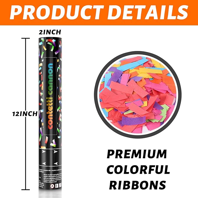 6 Pack Biodegradable Confetti Cannon Poppers, Confetti Shooter, Party Popper for Celebration, Birthday, Graduation, New Year's Eve Party