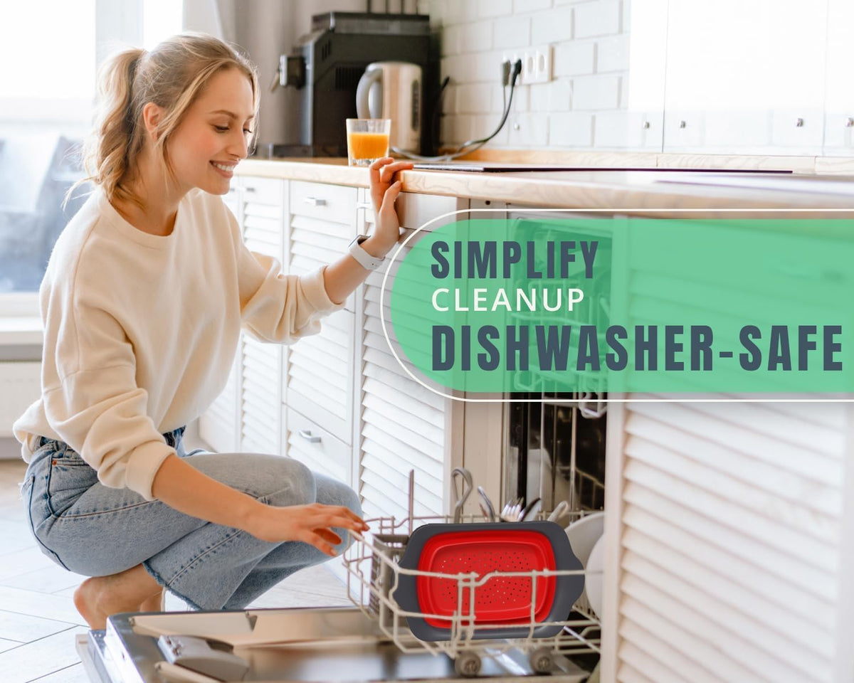 XL Large Kitchen Strainer by Comfify - Collapsible Silicone Over-The-Sink Colander with Extendable Handles - Use with Pasta, Fruit, Berries & Veggie - 6 Quart - Red