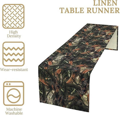 Camouflage Forest Trees Table Runner, Rustic Camouflage Hunting Camp Mossy and Oak Table Runner for Kitchen Dining Banquet Party 13x90in