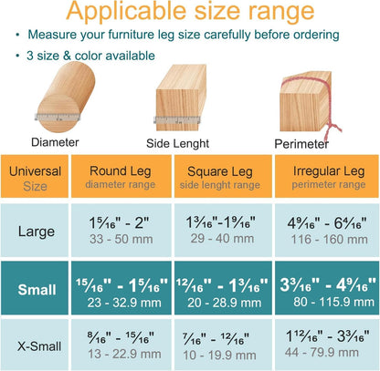 16 Pcs Chair Leg Protectors for Hardwood Floors, Silicone Felt Furniture Leg Cover Pad for Protecting Floors from Scratches and Noise, Smooth Moving, Small(Fit Round Diameter：5/16" to 1-5/16")