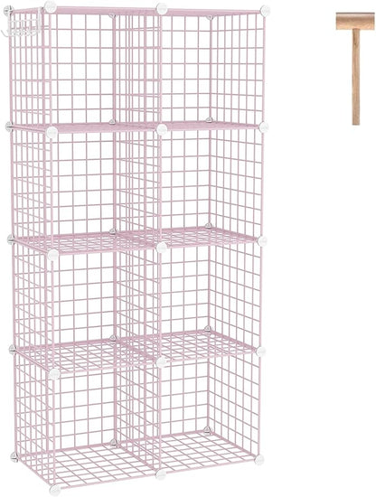 C&AHOME Wire Cube Storage, 8 - Cube Organizer Metal C Grids, Modular Shelves Units, Closet Organizer, Ideal for Home, Office, Living Room, 24.8" L x 12.4" W x 48.4" H, Pink UWCS3008P