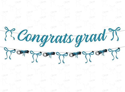 Blue Graduation Decorations 2026-2PCS Blue Bow Congrats Grad Banners Party Decor, Bowknot Graduation Party Supplies for Primary Middle High School University College (No-DIY)