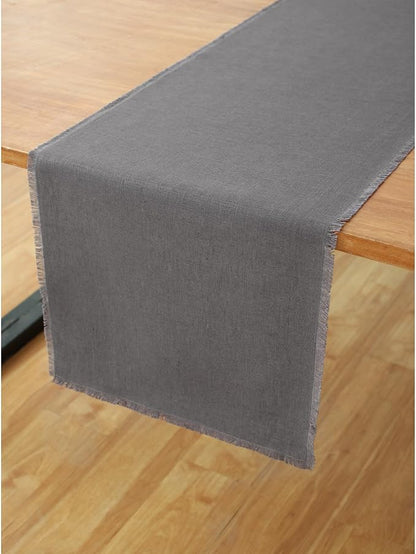 Solino Home Linen Charcoal Table Runner 108 Inches Long - Fringe, 100% Pure Linen Dining Table Runner 14 x 108 Inch for Winter, Spring - Handcrafted and Machine Washable