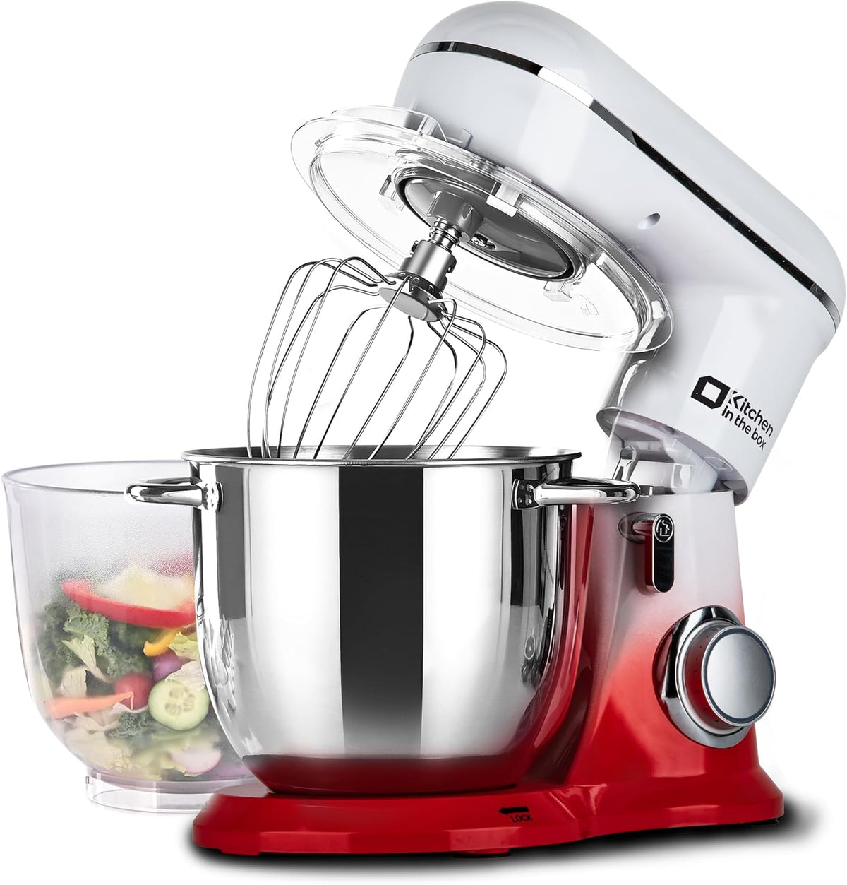Kitchen in the box Stand Mixer, 5QT + 4.5QT Two bowls Electric Food Mixer, 10 Speeds Kitchen Mixer for Daily Use with Egg Whisk,Dough Hook,Flat Beater (Gradient Red, 5QT)