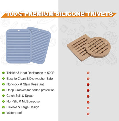Joyhalo 4 Pack Silicone Trivets for Hot Pots and Pans,480℉ Heat Resistant Trivets for Hot Dishes,Hot Pads for Countertop,Kitchen Potholders,Blue