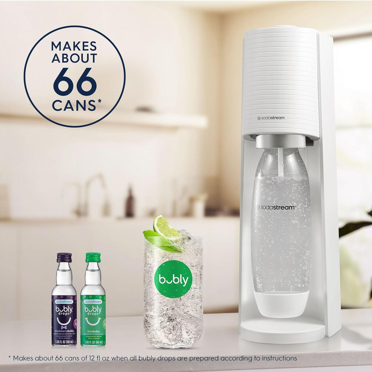 SodaStream Terra Sparkling Water Maker Bundle (White), with CO2, DWS Bottles, and Bubly Drops Flavors