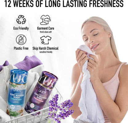 YUCO Scent Beads Laundry Natural,Ultra-Concentrated Two-Color Laundry Beads,Effective Fabric Deodorizer,Soften,Static Free,Microcapsule Tech Scent Lock Fresh Last 12Weeks(Lavender Amberwood,12.6OZ)