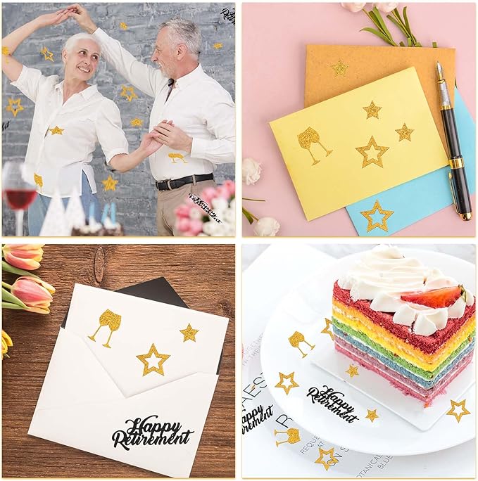 200pcs Happy Retirement Confetti, Black & Gold Table Confetti for Retirement Party Decorations Glitter Star Table Scatter for Office Farewell Party Celebration Decor Men Gifts Cake Centerpieces