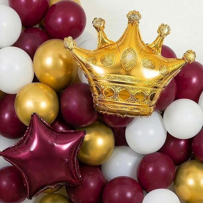 Maroon White Gold Balloon Garland Arch Kit with backdrop Stars Graduation Cap crown GRAD Letters Mylar Balloons for 2026 graduate Prom Decorations