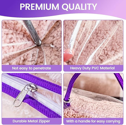 6 Pcs Storage Organizer Bags for Clothes, Clear Zippered Storage Bags for Sweater Blanket Bed Sheet Storage, Plastic Storage Bags with Zipper for Closet Linen Sweater Blanket (Purple)