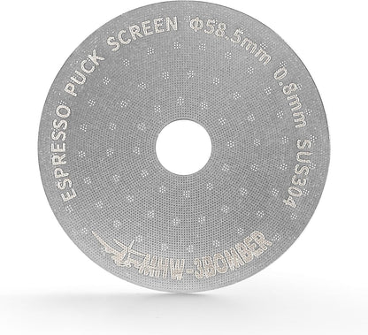 MHW-3BOMBER 58.5mm Espresso Puck Screen with Round Hole Metal Espresso Filter 0.8mm Thickness Coffee Filter for La Marzocco/Gaggia FG5586-OS
