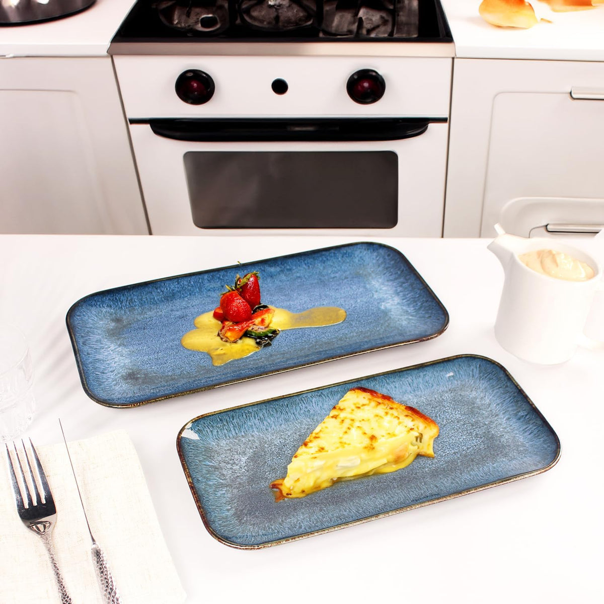 Porcelain Dinner Plates Blue 2 PCS, Serving platters for entertaining, for Fruit, cheese, snack, Bread, cupcake, Salad - Scratch Resistant durable