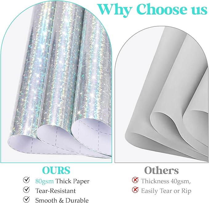 Bafeil Silver Holographic Star Wrapping Paper Roll with Ribbon, Metallic Shiny Gift Wrap, 17 in x 32.8 ft, Sparkly Silver Wrapping Paper for Birthday, Wedding, Graduation, Baby Shower & Holiday Gifts