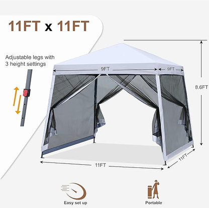 MASTERCANOPY Pop Up Gazebo Canopy with Mosquito Netting (11x11, White)
