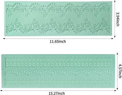 Growtail 2pcs Lace Molds Silicone,Cake Fondant Embossing Mat,Lace Molds for Cake Decorating Edible Lace