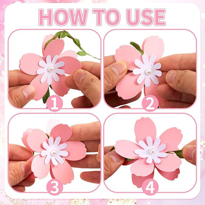 3D Cherry Blossom Flower Garland (2PCS) Flower Banner Pink Paper Cherry Flower Garland for Spring Garden Party Wedding Backdrop Arch Decor