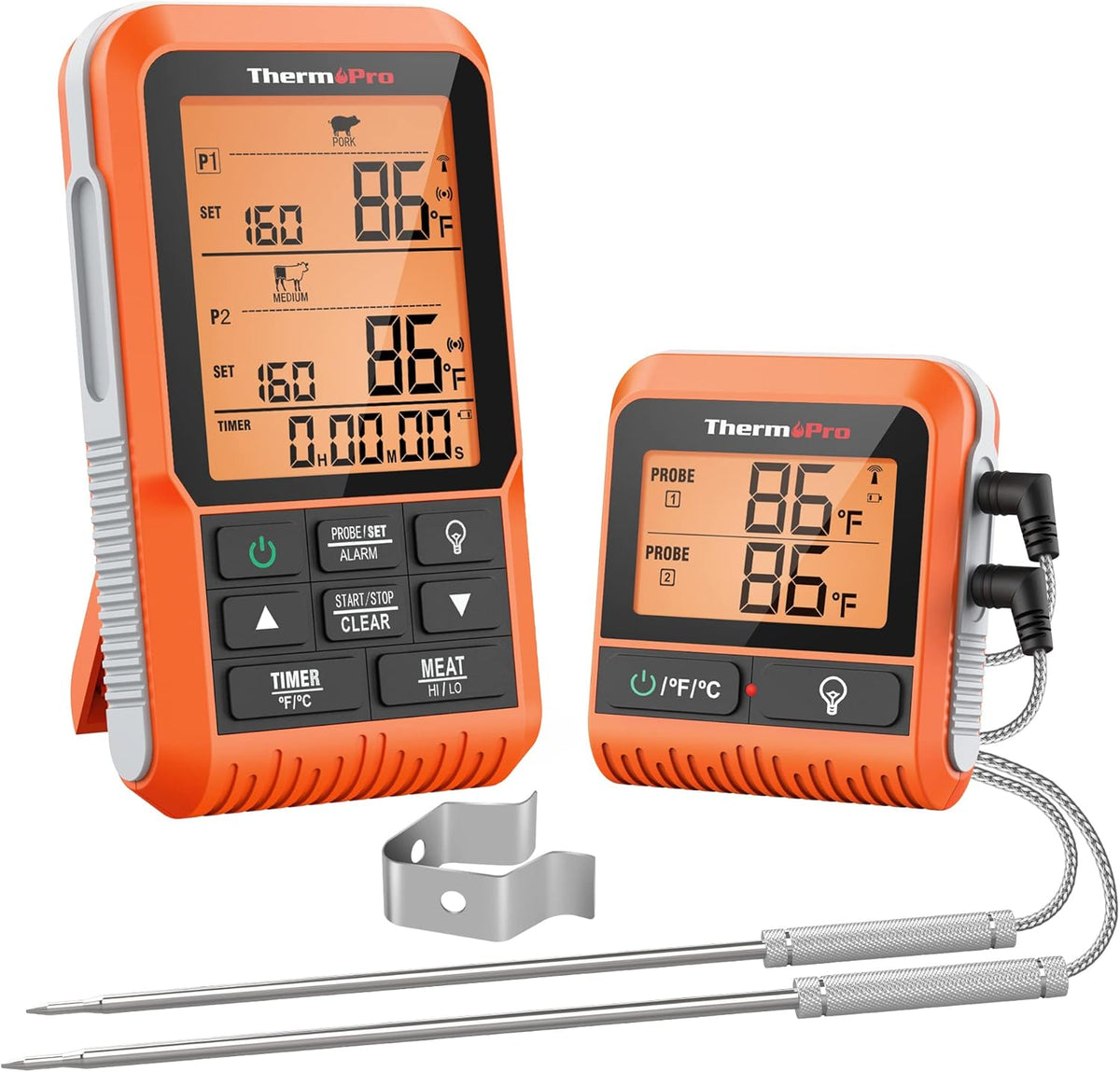 ThermoPro TP826 500FT Wireless Meat Thermometer, Dual Meat Probe Cooking Thermometer with HI/Low Alert, Food Grill Temperautre probe