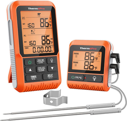 ThermoPro TP826 500FT Wireless Meat Thermometer, Dual Meat Probe Cooking Thermometer with HI/Low Alert, Food Grill Temperautre probe