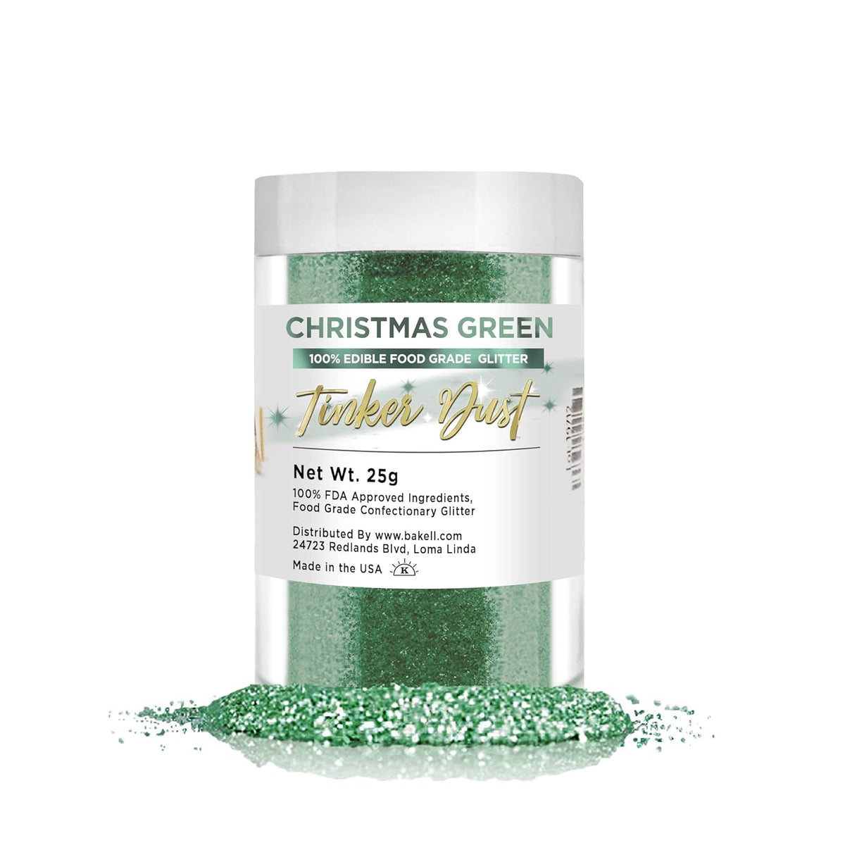 Bakell Christmas Green Edible Glitter, 25 Grams, Tinker Dust Edible Glitter, Kosher Certified, 100% Edible Glitter, Cakes, Cupcakes, Cake Pops