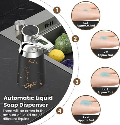 Automatic Liquid Soap Dispenser Touchless:350ML Ceramic Material -4 Level Adjustable Hand & Dish Electric Dispenser,Waterproof Type-c Rechargeable Auto Soap Pump for Bathroom,Kitchen