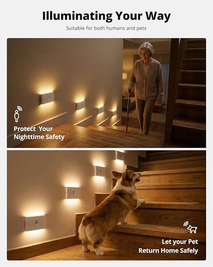 wowatt 3CCT Rechargeable Stair Lights Indoor, White Stairway Lights Indoor with Magnetic Mount, Dimmable Stair Lights Motion Sensor for Stairway, Hallway, Kitchen, Bathroom(8 Packs)