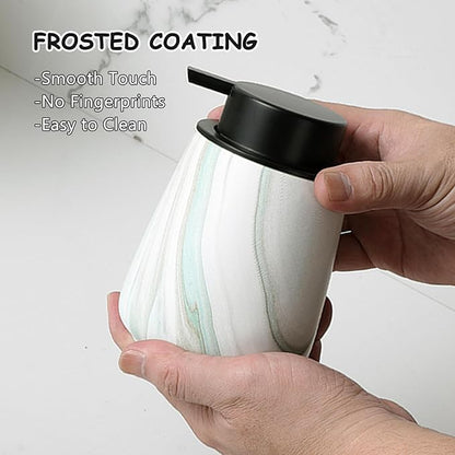 12Oz Foam Hand Soap Dispenser - Modern Ceramic Foaming Soap Dispenser with Easy-to-Press Pump, Reusable and Refillable Liquid Dish Soap Dispensers for Bathroom & Kitchen, Marble Green