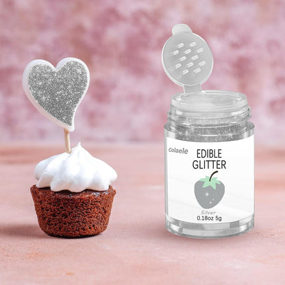 Silver Edible Glitter Glimmer Powder for Cakes Drinks - Colaele 5 grams Food Grade Luster Dust Metallic Food Decorating Sprinkle Disco Brew Dust for