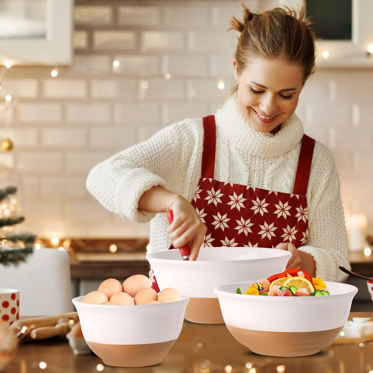 Hasense Mixing Bowls, Large Ceramic Salad Bowls 2.1/1.5/1.0 Qt, Versatile Serving Bowls for Cooking, Baking, Salad Mixing, Prepping