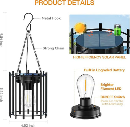 KOOPER Solar Lanterns Outdoor Waterproof, Upgraded Bright Hanging Solar Lights Outdoor Lanterns Decorative, Auto ON/Off Metal Hanging Lantern Lights for Proch Yard Patio Garden Decor 2 Pack
