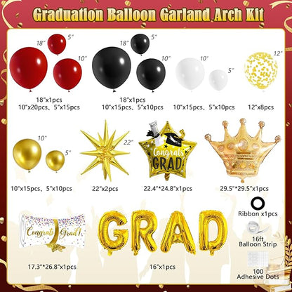 Graduation Balloon Arch Garland Kit Maroon Gold White Black Graduation Decorations 2026 for College High School Class of 2026 Grad Party Prom Decor