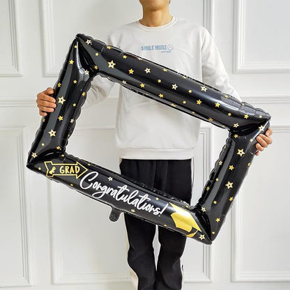 135Pcs Black Gold White Graduation Balloon Garland Arch Kit,with Explosion Star,Diploma,Trophy,Grad Hat,Photo Frame Foil Balloons for Congrats Class of 2026 Graduates Celebrations Party Decoration
