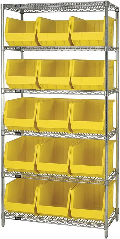Quantum Storage QUS260 Heavy-Duty Stackable Plastic Storage Bins for Workshop, Warehouse & Garage, Ultra Stack & Hang, 18" x 11" x 10", Yellow, 4-Pack