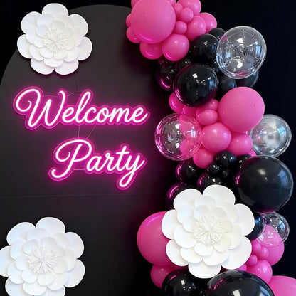 60pcs Hot Pink Black Clear Balloons Kit, 12 Inch Gothic, Glam & Princess Theme Party Balloons for Birthday, Graduation, Halloween, Mother's Day & Boho Chic Events Decorations