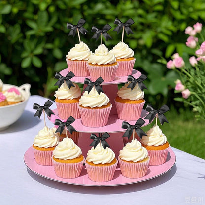 24Pcs Bow Cupcake Toppers - Black Bow Cake Topper Birthday Decorations, Bowknot Cupcake Picks for Coquette Bow Theme Party Decoration Bachelorette