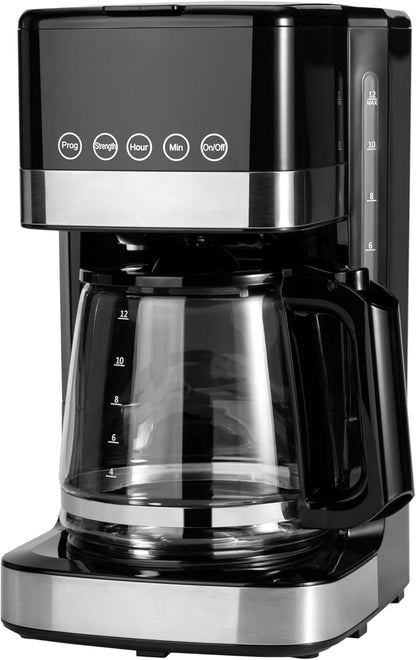 Programmable 12 Cup Drip Coffee Maker, Coffee Machine with Glass Coffee Pot (1.9 Qt), Auto Shut-off, Touch Screen, Auto Pause
