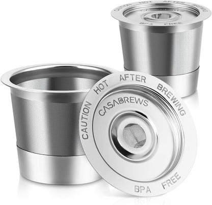 Casabrews CASKF02 Reusable K Cup Filters, 2 Pack Stainless Steel Refillable Coffee Pods for Keurig 1.0 Brewers, Universal Fit, Eco-Friendly & BPA-Free