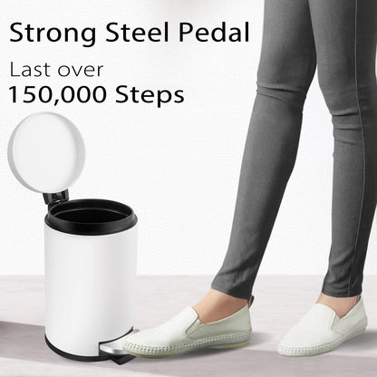 TIPGO Small Trash Can with Lid Soft Close, 4.5 Liters / 1.2 Gallon Bathroom Garbage Can, Mini Step Trash Bin, Stainless Steel Wastebasket for Bathroom, Bedroom, Office (White)