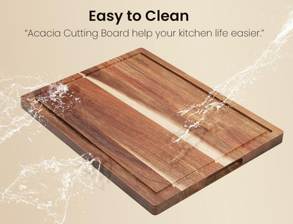 Acacia Wood Cutting Boards for Kitchen(Set of 3),Wooden Chopping Boards Set with Juice Groove, Large Serving Board with Holder,Butcher Block for Meat