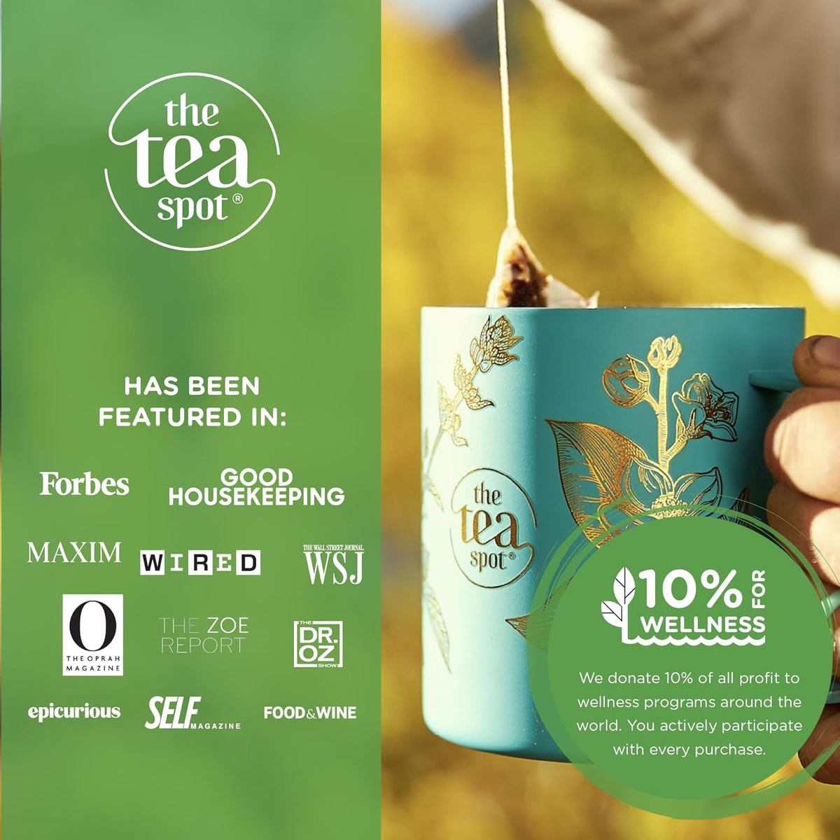 The Tea Spot Organic Keep Fit Green Tea with Yerba Mate and Matcha for Metabolic Support, Blend of Green Tea, Matcha, Yerba Mate, Rooibos