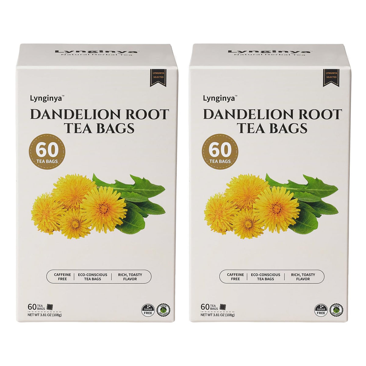 Lynginya Dandelion Root Tea, 60 Tea Bags (Pack of 2) - Premium Herbal Tea - Rich Flavor - No Sugar & No Caffeine - Total 120 Bags