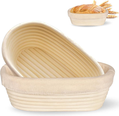 Banneton Bread Proofing Basket: 2 PCS Sourdough Proofing Basket with Liner - Oval Banneton Basket for Baking