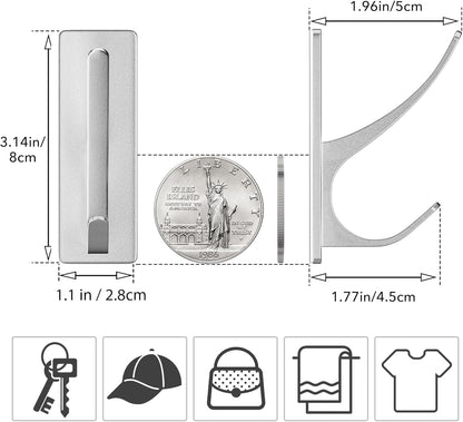 Stick on Hooks for Hanging, Extra Sticky 6KG (Max), Coat Hook on Door for Towel Coat Hat Key, Self Adhesive Hangers Wall Mounted, Silver, 6 Pack