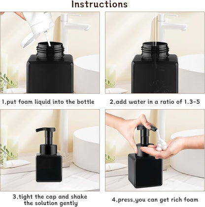 3 Pack Foaming Soap Dispenser Empty Plastic Foam Pump Bottle Refillable Foam Soap Bottle Dispenser for Shampoo Liquid Soap Face Wash (Black, 250ml/8.3oz)