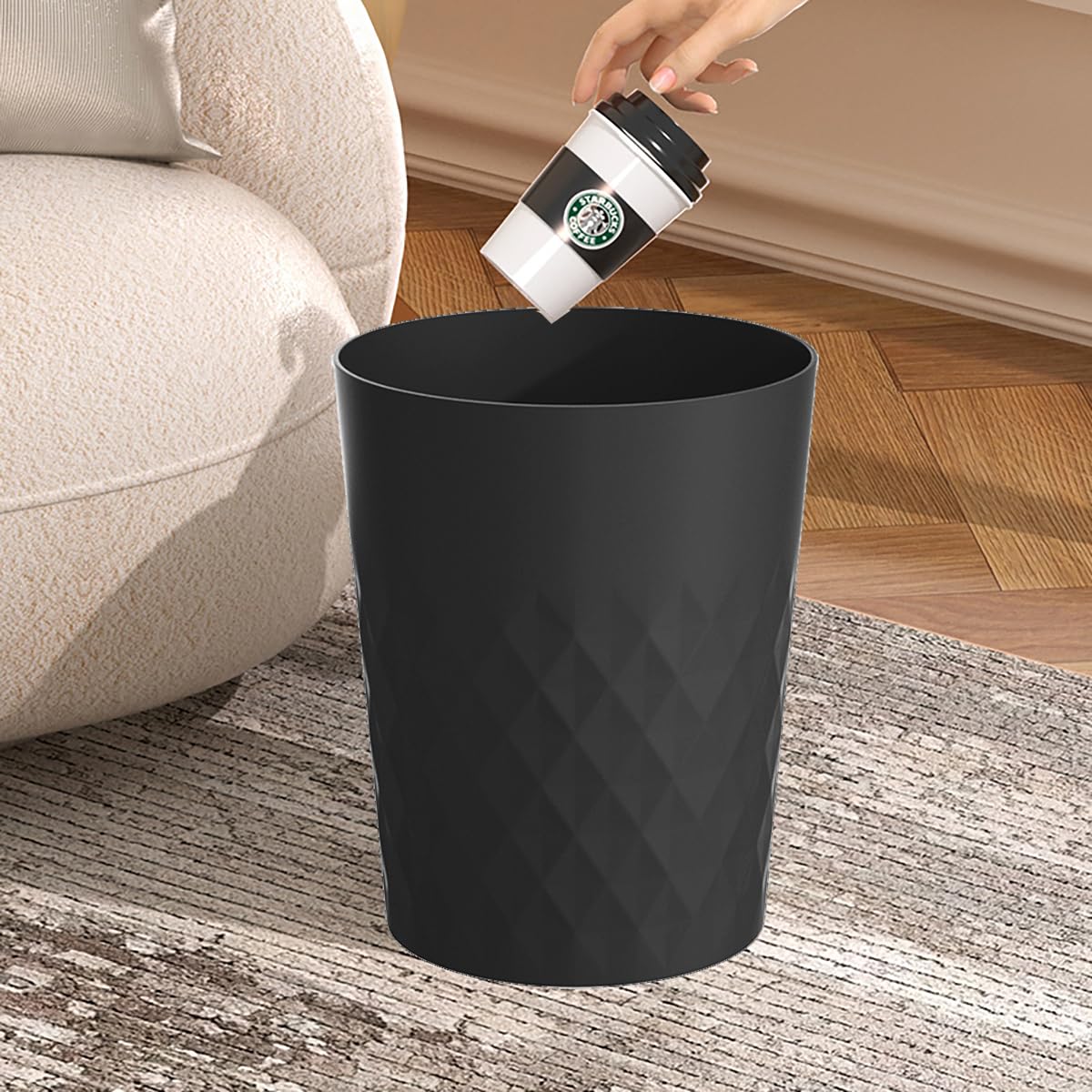 2 Pack Small Trash Can 1.8 Gallon Bathroom Garbage Can Waste Basket Recycling Bin for Dorms Bedrooms Offices Kitchens, Black
