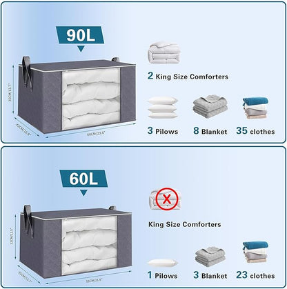 90L Extra Large Clothes Storage Bags, 6 Pack Blanket & Clothing Storage Bins, Foldable Closet Organizers with Clear Window and Reinforced Handles for Clothing, Blankets, Bed Sheets and Pillows