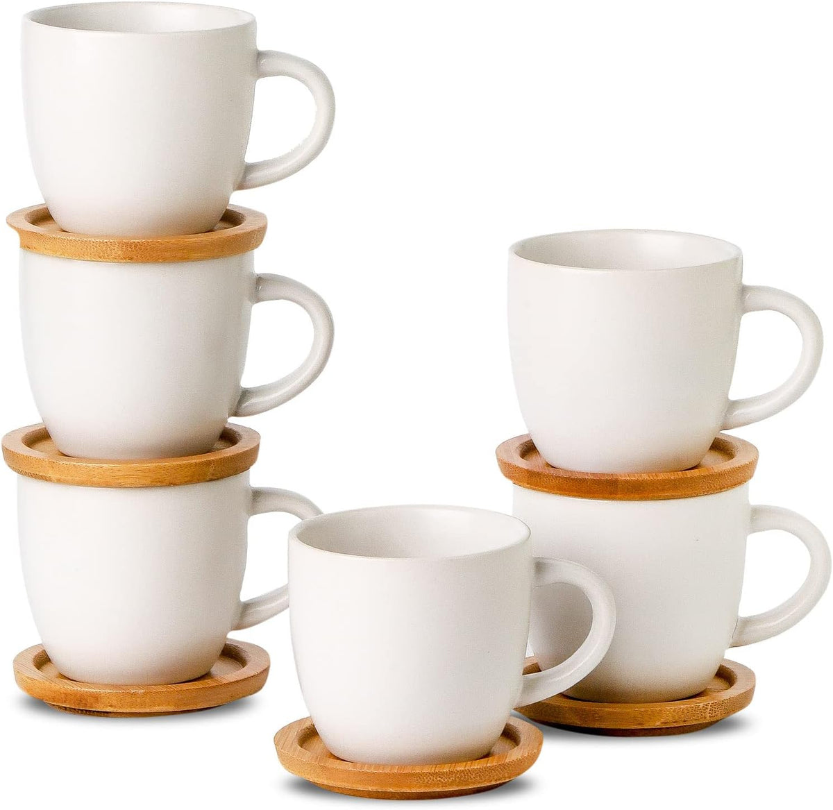 Hasense 3 Ounce Espresso Cups and Saucers Set of 6, Demitasse Cups with Handle for Coffee Drinks, Latte, Cappuccino, Cafe Mocha and Tea