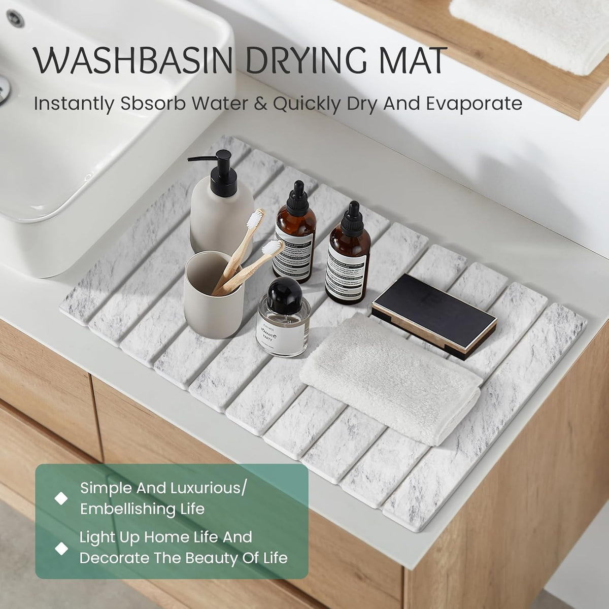 Stone Dish Drying Mat Collapsible Diatomaceous Earth Absorbent Mat Quick Dish Drying Pad Dish Rack Pad Match Any Counterto Multiple Usage for Kitchen,Bathroom (Light-Gray Frosted Pattern, 24"L x 16"W)