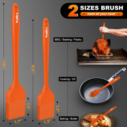 Walfos Silicone Basting Pastry Brush, Heat Resistant Pastry Brush Set, Strong Steel Core and One-Pieces Design, Perfect for BBQ Grill Kitchen Cooking, BPA Free and Dishwasher safe, 2 Pcs (orange)