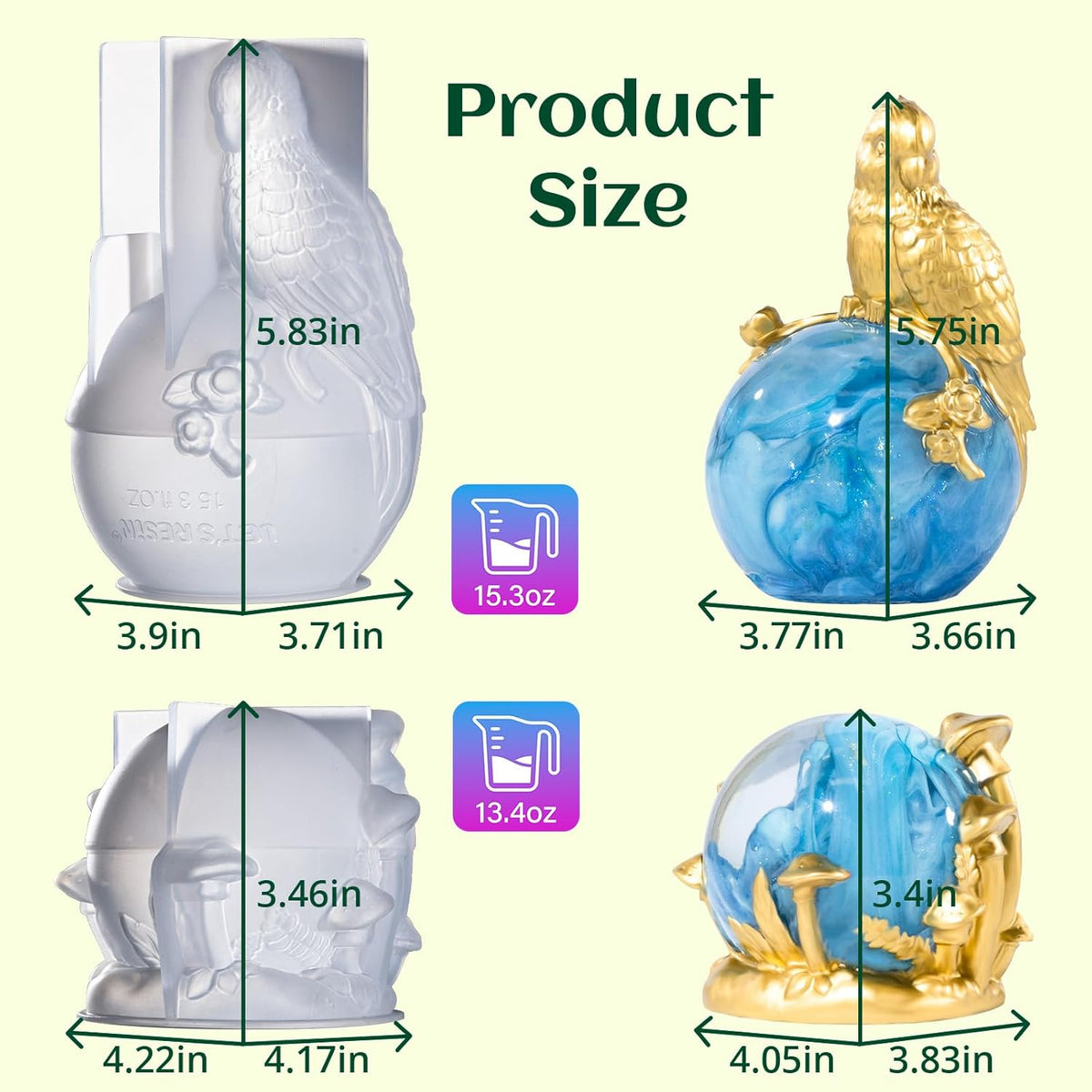 LET’S Resin Crystal Ball Resin Molds, Crystal Orb Decorative Statue Silicone Molds with Mushroom Stand and Bird Figurine